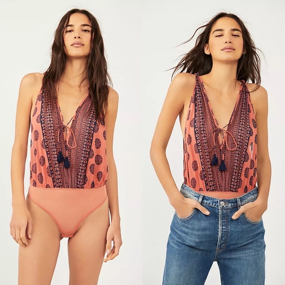 🌻🚨🆕FREE PEOPLE🚨Soul Of The Sun Bodysuit-Brick Combo-Size X-Small - Picture 1 of 15
